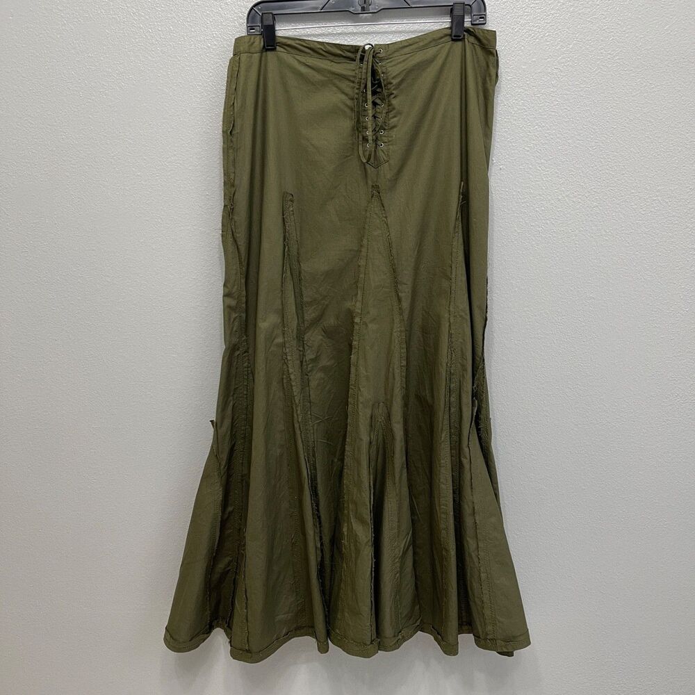 Cordelia A-Line Skirt Medium Large Olive Green 100% Cotton Made in Indonesia